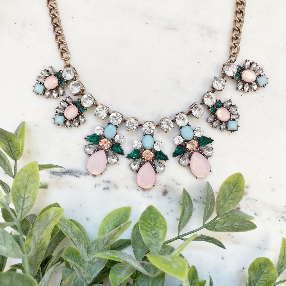 "Elise" Necklace || Pink & Clear Crystal Statement - Picture 3 of 13